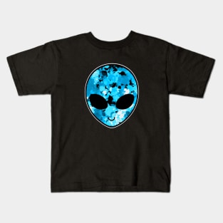 Blue Paint Splatter Alien Head Kids T-Shirt